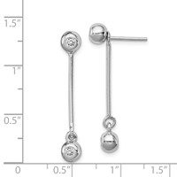 Sterling Silver Rhodium-plated Post & Dangle CZ Ball Front & Back Earrings view 3