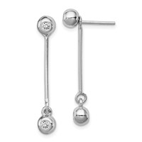 Sterling Silver Rhodium-plated Post & Dangle CZ Ball Front & Back Earrings view 1