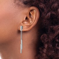 Sterling Silver RH-plated Bar & Chain Front Back Post Dangle Earrings view 3