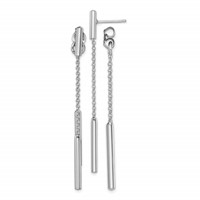 Sterling Silver RH-plated Bar & Chain Front Back Post Dangle Earrings view 1