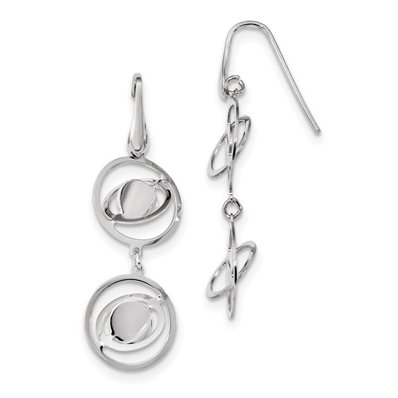 Sterling Silver Rhodium-plate Twisted Circles Shepherd Hook Earrings