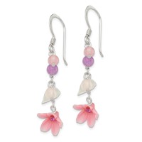 Sterling Silver Polished Amethyst, Agate, Blue Topaz, Pink CZ & Resin Flower Dangle Earrings view 2