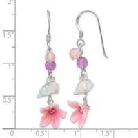Sterling Silver Polished Amethyst, Agate, Blue Topaz, Pink CZ & Resin Flower Dangle Earrings view 4