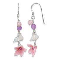 Sterling Silver Polished Amethyst, Agate, Blue Topaz, Pink CZ & Resin Flower Dangle Earrings view 1