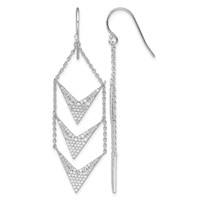 Sterling Silver Rhodium-plated CZ Fancy Dangle Shepherd Hook Earrings view 1