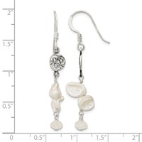 Sterling Silver Polished White 5-9mm Baroque Freshwater Cultured Pearl and Moonstone Fancy Dangle Earrings view 4