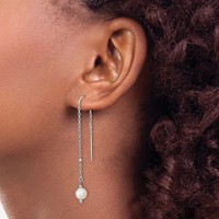 Sterling Silver Rhodium-plated 6-7mm White Semi-Round Freshwater Cultured Pearl Threader Earrings view 3
