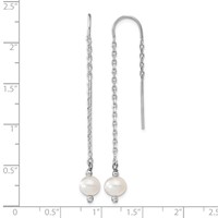 Sterling Silver Rhodium-plated 6-7mm White Semi-Round Freshwater Cultured Pearl Threader Earrings view 4