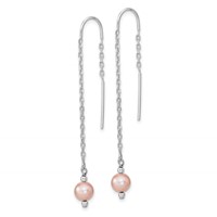 Sterling Silver Rhodium-plated 6-7mm Pink Semi-Round Freshwater Cultured Pearl Threader Earrings view 2