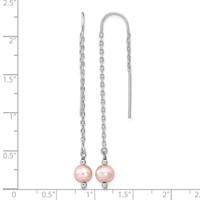 Sterling Silver Rhodium-plated 6-7mm Pink Semi-Round Freshwater Cultured Pearl Threader Earrings view 4