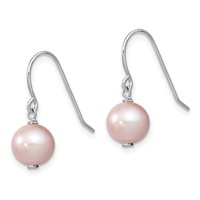 Sterling Silver Rhodium-plated 7-8mm Purple Semi-Round Freshwater Cultured Pearl Dangle Earrings view 2