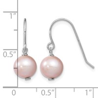 Sterling Silver Rhodium-plated 7-8mm Purple Semi-Round Freshwater Cultured Pearl Dangle Earrings view 4