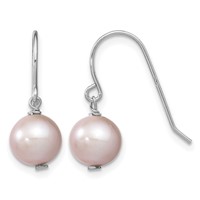 Sterling Silver Rhodium-plated 7-8mm Purple Semi-Round Freshwater Cultured Pearl Dangle Earrings view 1