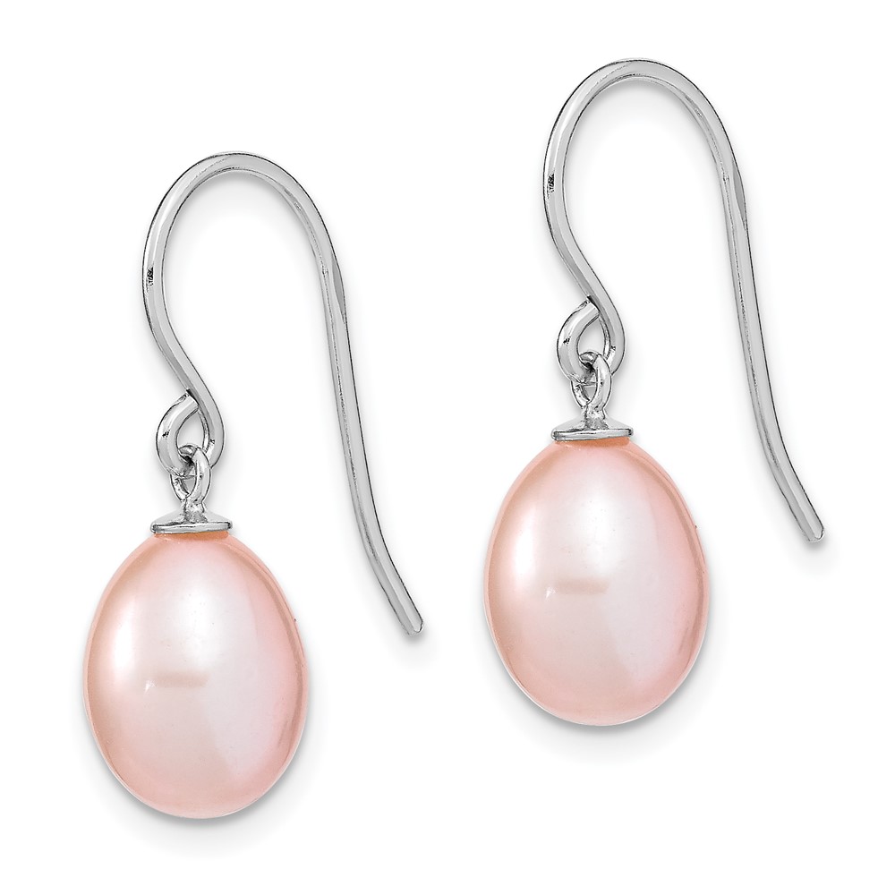 Sterling Silver Rhodium-plated 8-9mm Purple Teardrop Freshwater Cultured Pearl Dangle Earrings (QE13097)