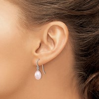 Sterling Silver Rhodium-plated 8-9mm Purple Teardrop Freshwater Cultured Pearl Dangle Earrings view 3