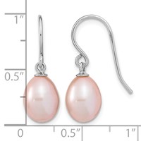 Sterling Silver Rhodium-plated 8-9mm Purple Teardrop Freshwater Cultured Pearl Dangle Earrings view 4