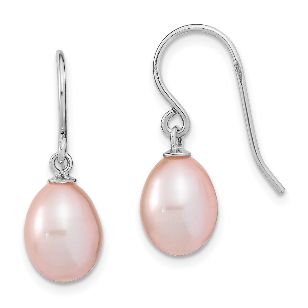 Sterling Silver Rhodium-plated 8-9mm Purple Teardrop Freshwater Cultured Pearl Dangle Earrings (QE13097)