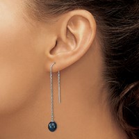 Sterling Silver Rhodium-plated 7-8mm Black Teardrop Freshwater Cultured Pearl Threader Earrings view 3