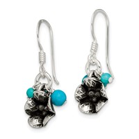 SS Turq. Howlite Recon. Magnesite Flower Shepherd Hook Earrings view 2