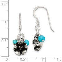 SS Turq. Howlite Recon. Magnesite Flower Shepherd Hook Earrings view 3