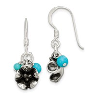 SS Turq. Howlite Recon. Magnesite Flower Shepherd Hook Earrings view 1