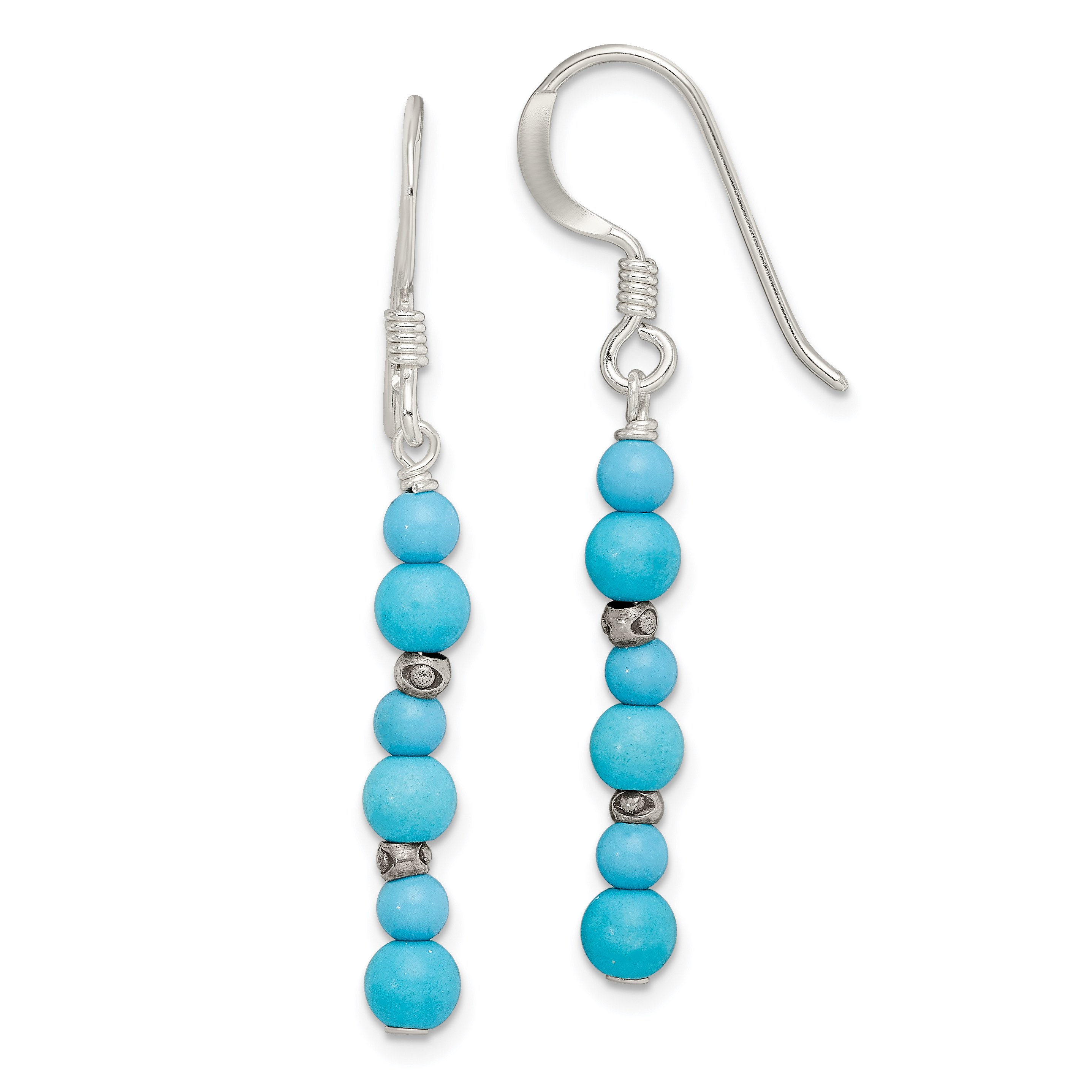 Sterling Silver Polished Dyed Howlite & Recon. Magnesite Dangle Earrings (QE13109)