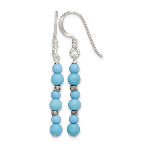 Sterling Silver Polished Dyed Howlite & Recon. Magnesite Dangle Earrings