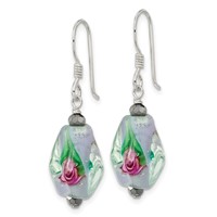 Sterling Silver Polished Hematite & Abstract Glass Dangle Earrings view 2