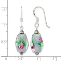Sterling Silver Polished Hematite & Abstract Glass Dangle Earrings view 4