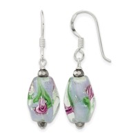 Sterling Silver Polished Hematite & Abstract Glass Dangle Earrings view 1