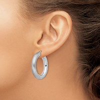 Sterling Silver Rhodium-plated Diamond-cut Polished Satin 5mm Hoop Earrings view 3