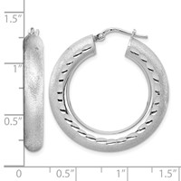 Sterling Silver Rhodium-plated Diamond-cut Polished Satin 5mm Hoop Earrings view 4