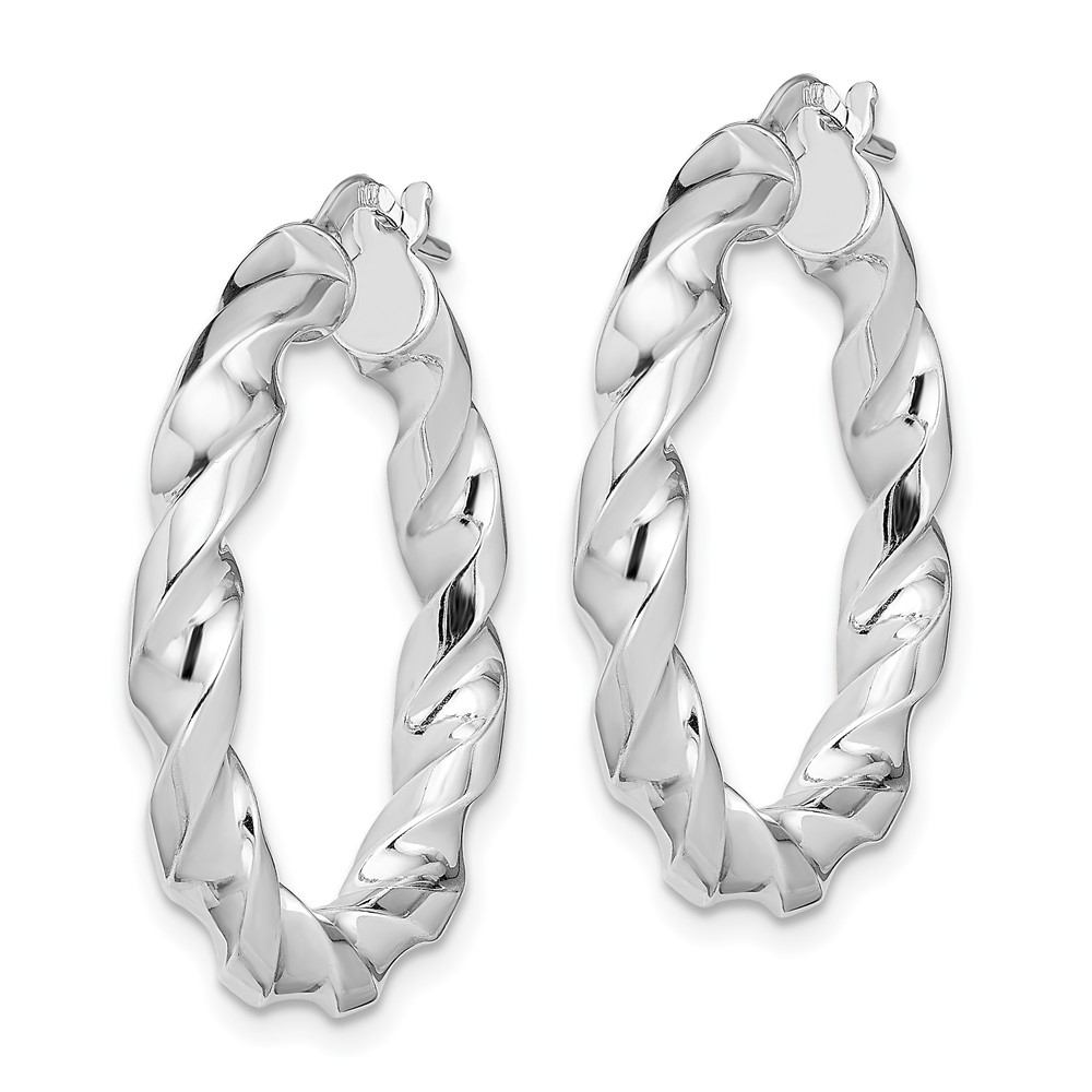 Sterling Silver Rhodium-plated 4x20mmTwisted Hoop Earrings (QE13129)