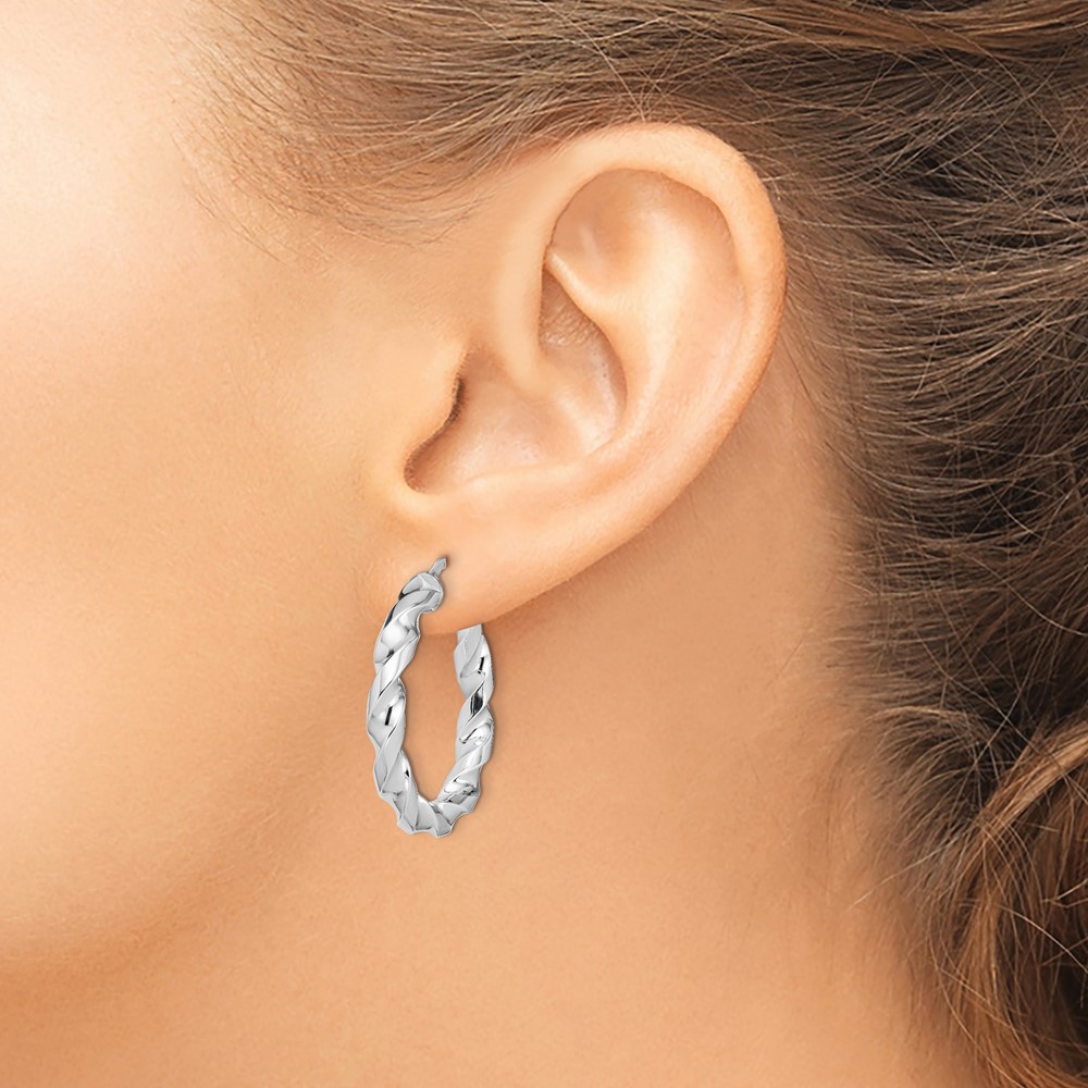 Sterling Silver Rhodium-plated 4x20mmTwisted Hoop Earrings (QE13129)