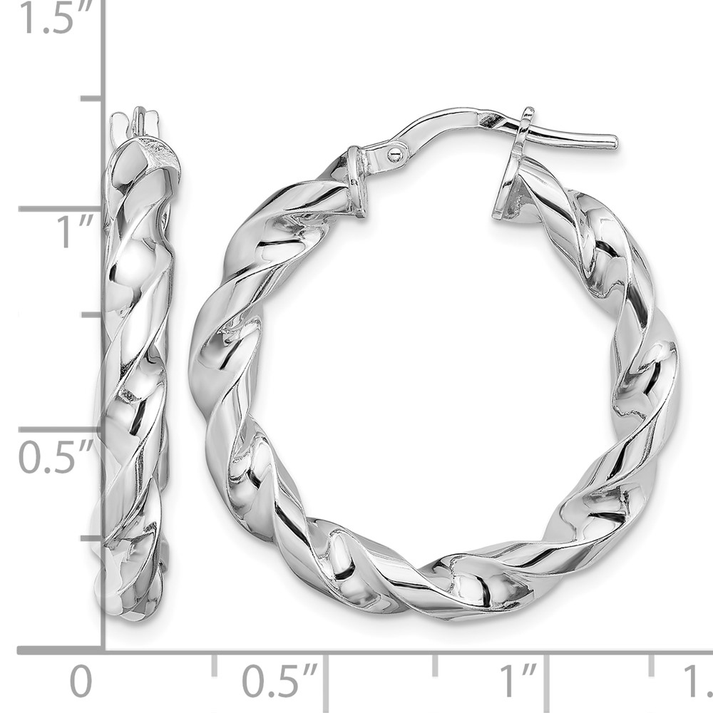 Sterling Silver Rhodium-plated 4x20mmTwisted Hoop Earrings (QE13129)