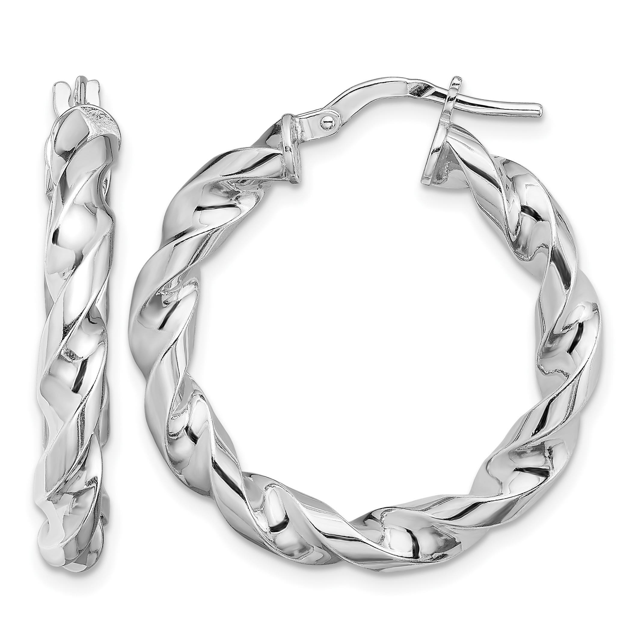 Sterling Silver Rhodium-plated 4x20mmTwisted Hoop Earrings (QE13129)