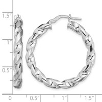 Sterling Silver Rhodium-plated 4x 25mmTwisted Hoop Earrings view 4