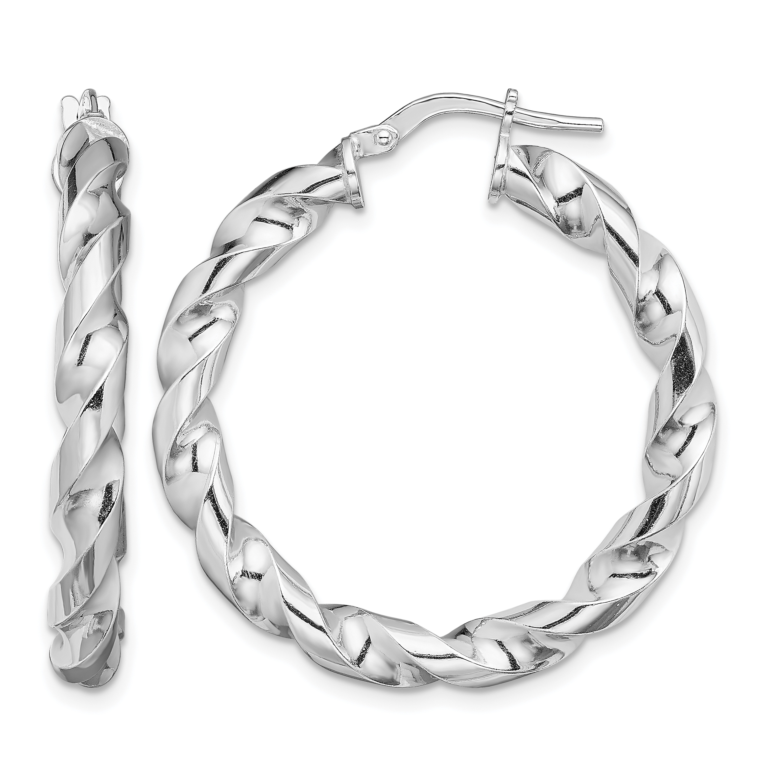 Sterling Silver Rhodium-plated 4x25mmTwisted Hoop Earrings (QE13130)