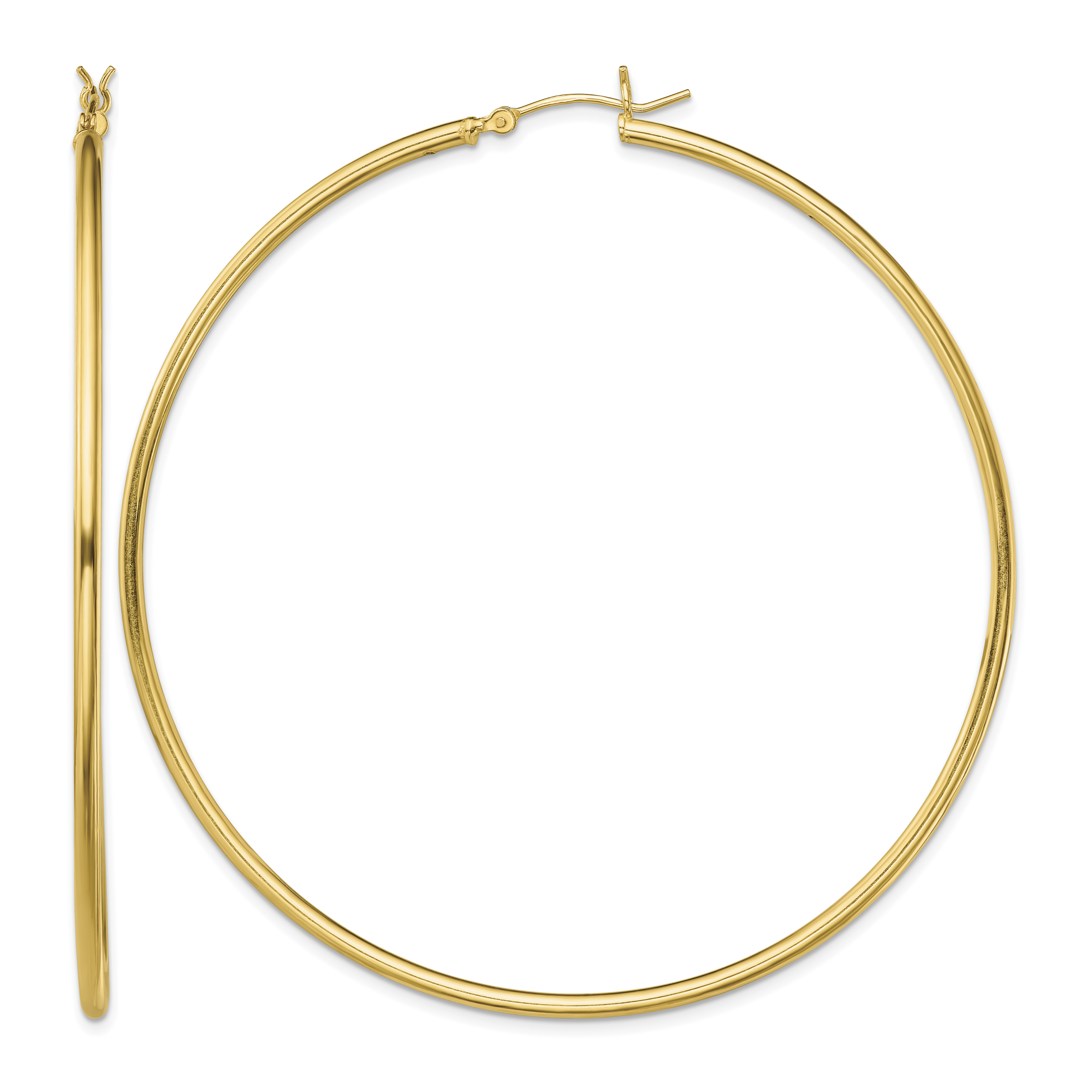 Sterling Silver Gold-Tone Polished 2x70mm Hoop Earrings (QE13131)