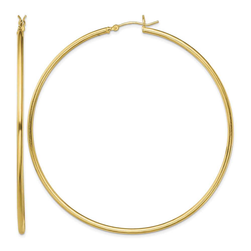 Sterling Silver Gold-Tone Polished 2x70mm Hoop Earrings (QE13131)