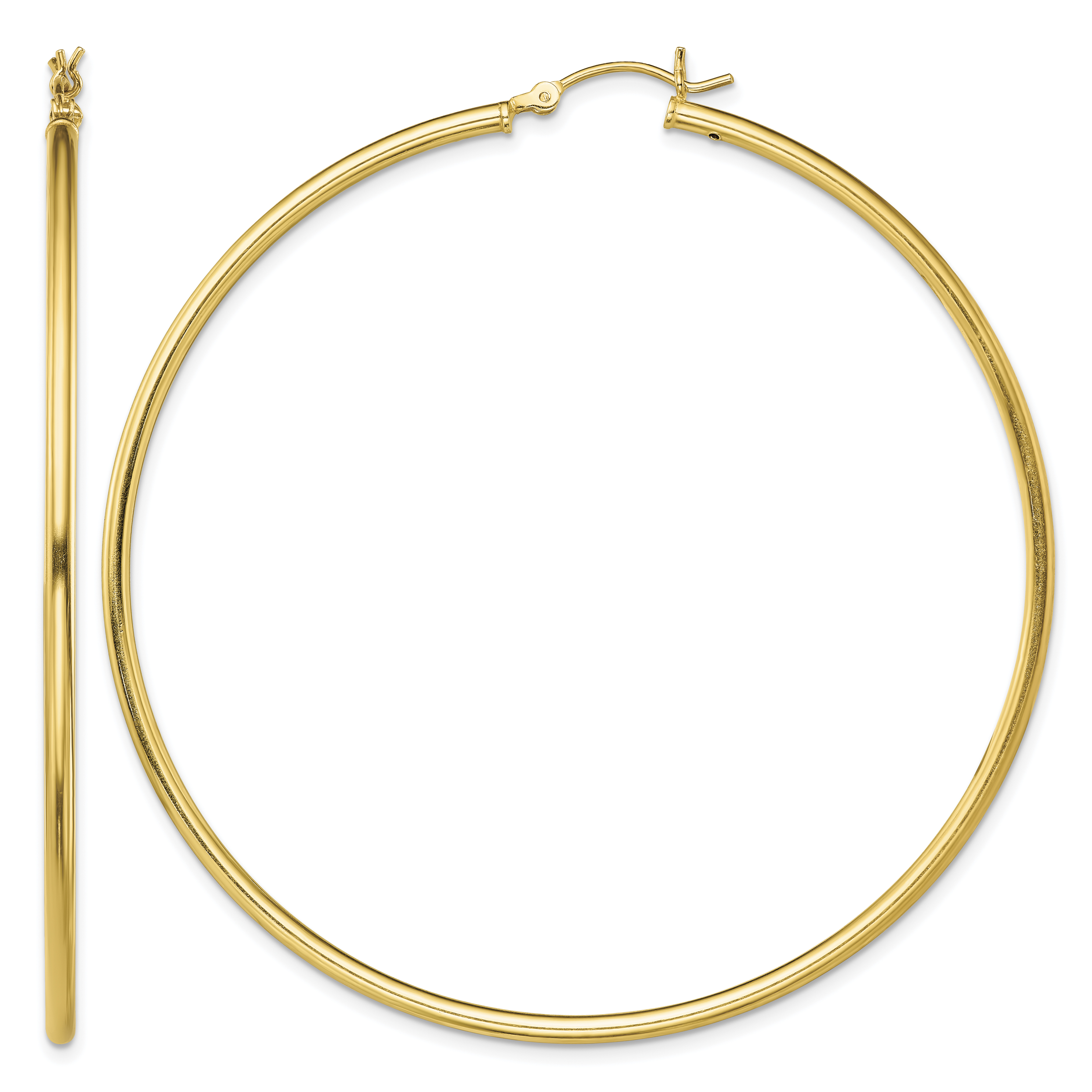 Sterling Silver Gold-Tone Polished 2x65mm Hoop Earrings (QE13132)