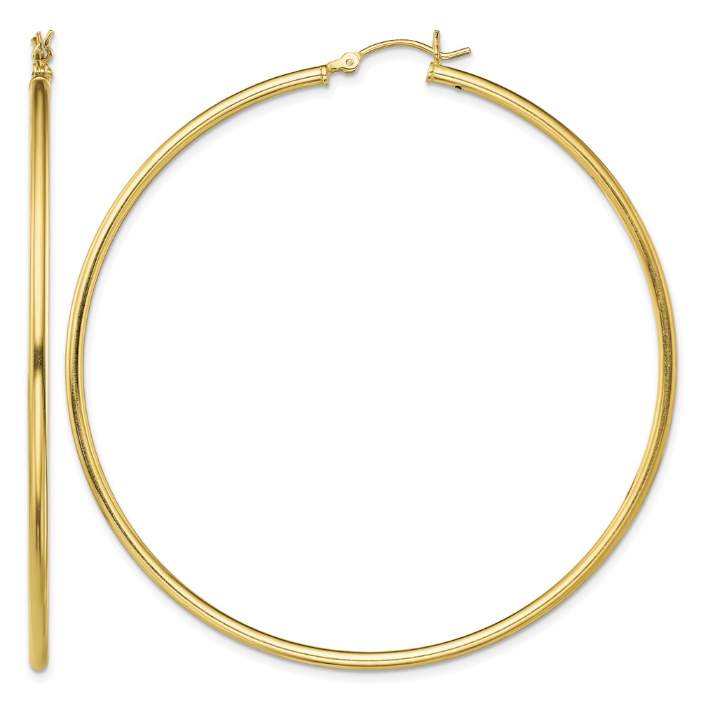 Sterling Silver Gold-Tone Polished 2x65mm Hoop Earrings (QE13132)