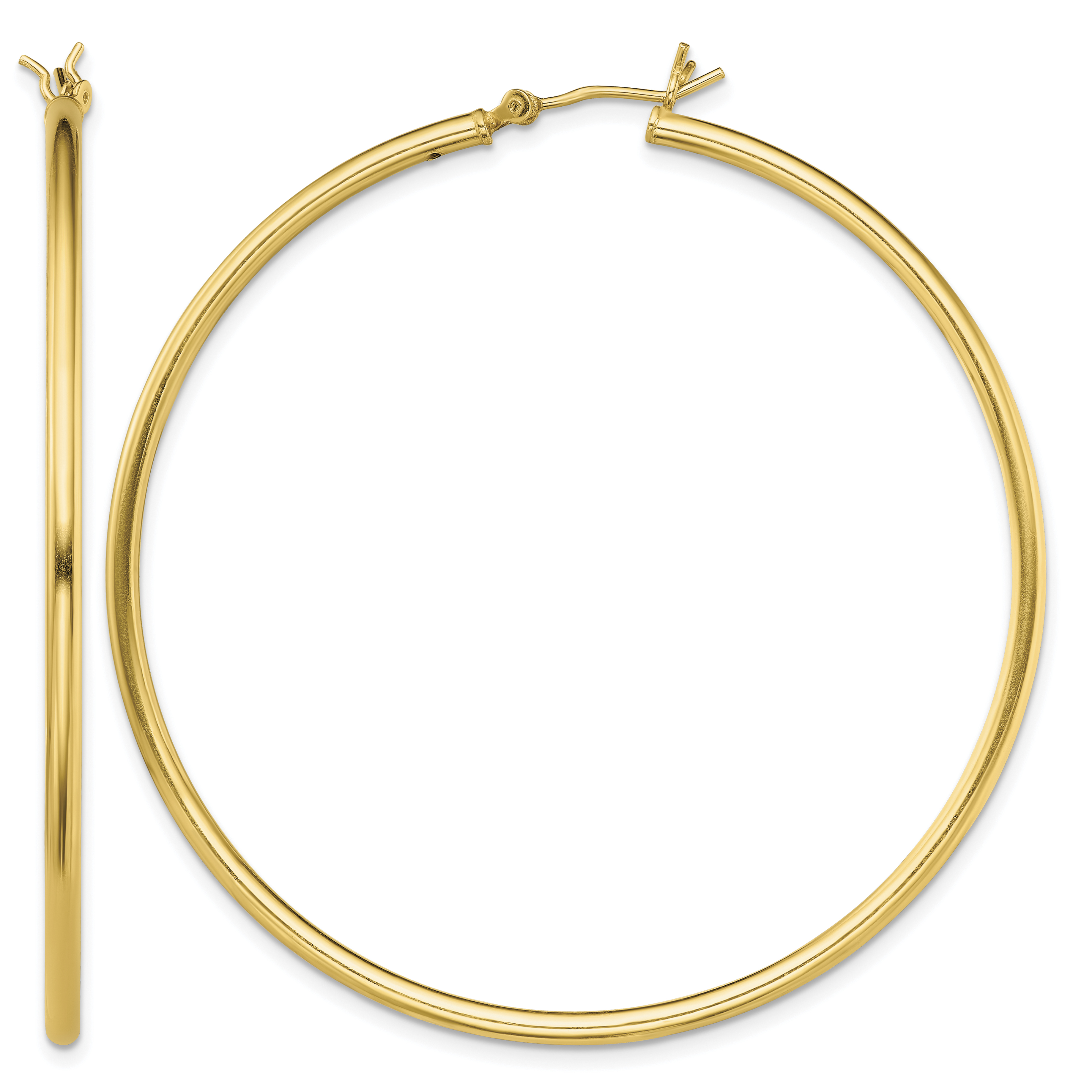 Sterling Silver Gold-Tone Polished 2x55mm Hoop Earrings (QE13134)