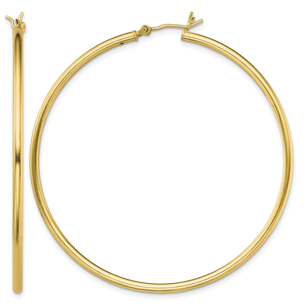 Sterling Silver Gold-Tone Polished 2x55mm Hoop Earrings (QE13134)