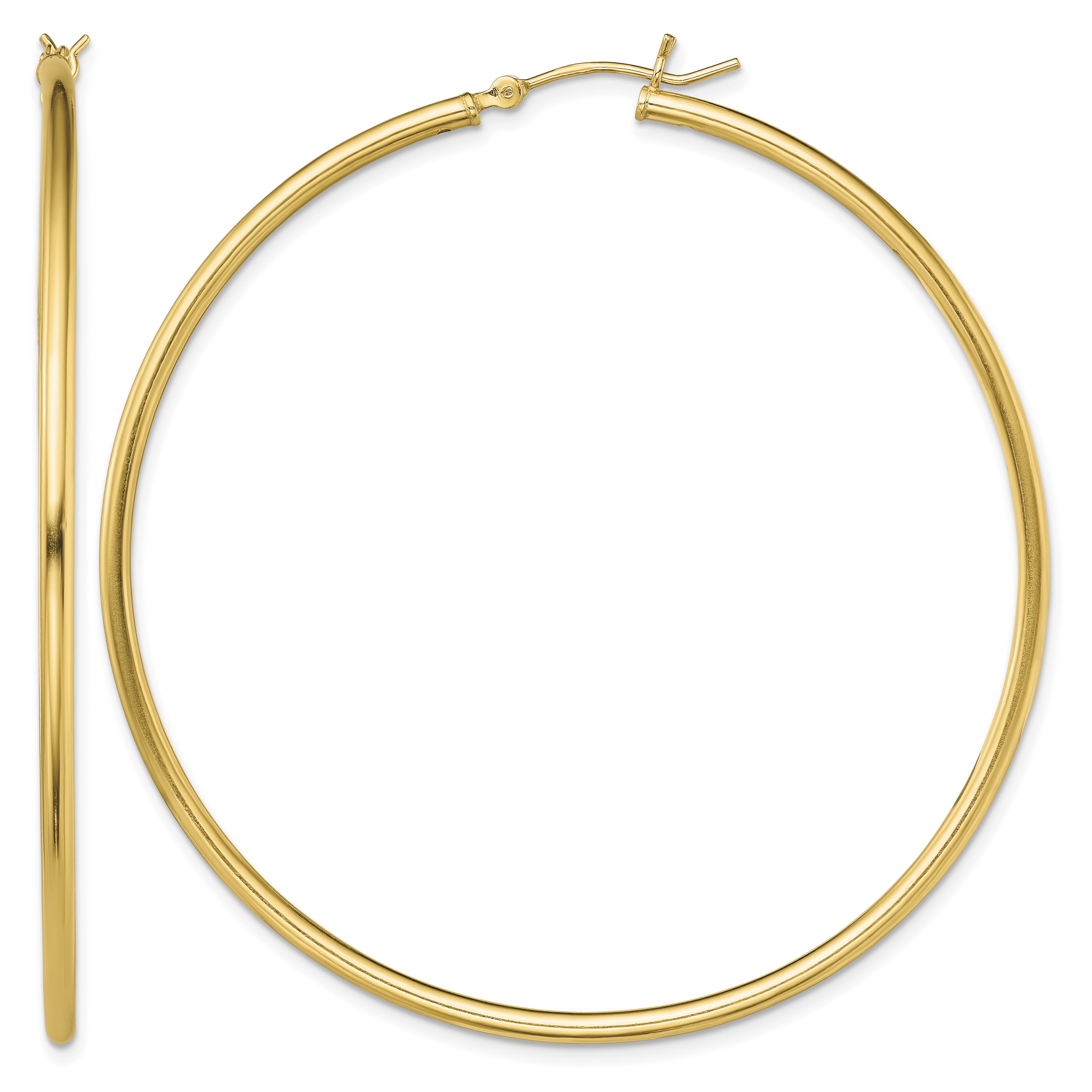 Sterling Silver Gold-Tone Polished 2x60mm Hoop Earrings (QE13135)