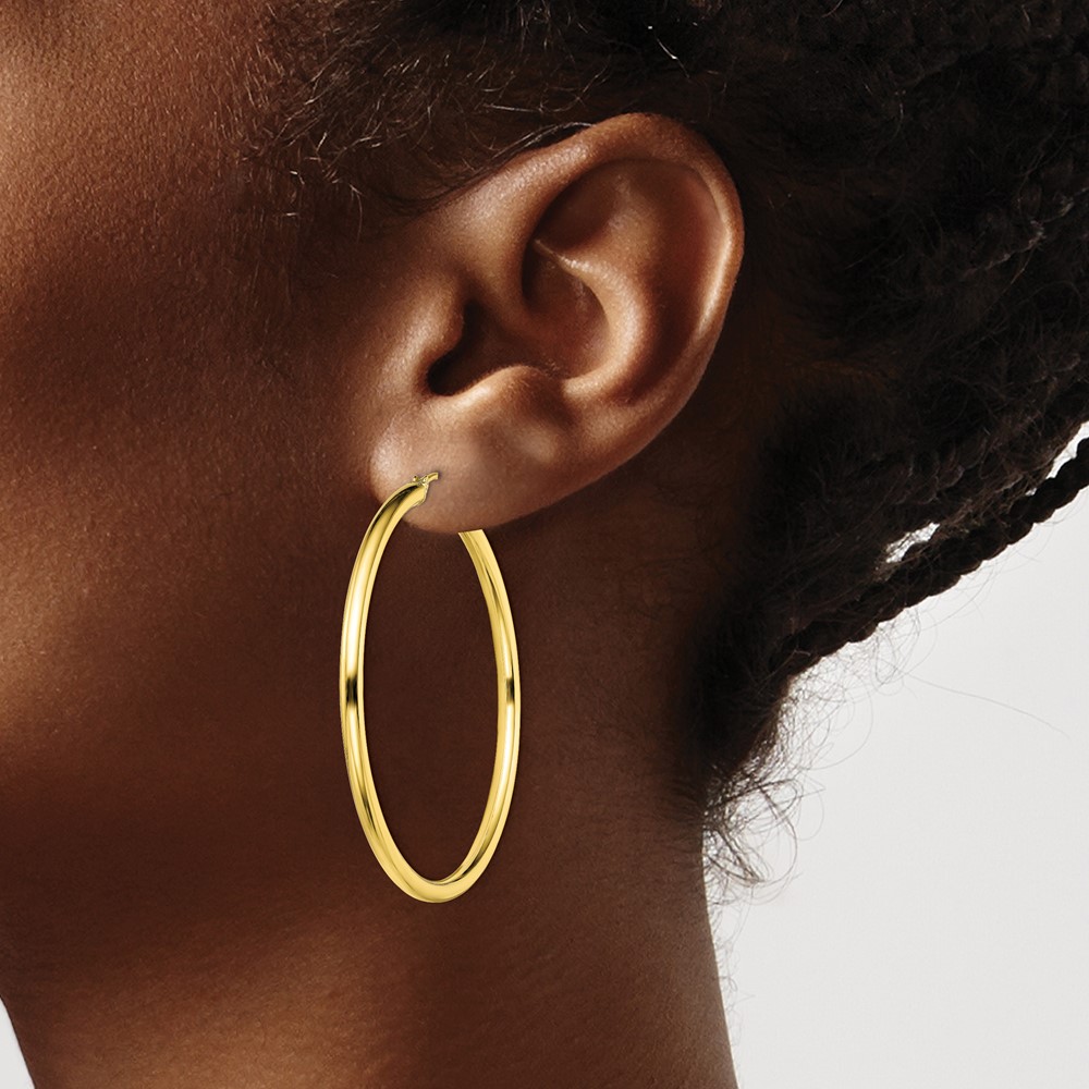 Sterling Silver Gold-Tone Polished 2x45mm Hoop Earrings (QE13136)
