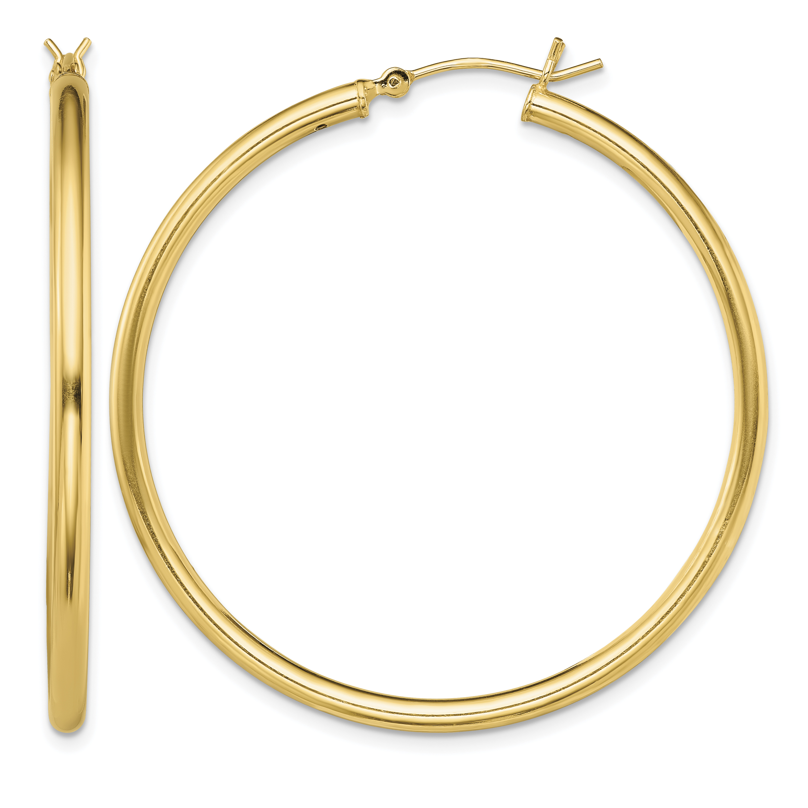 Sterling Silver Gold-Tone Polished 2x45mm Hoop Earrings (QE13136)