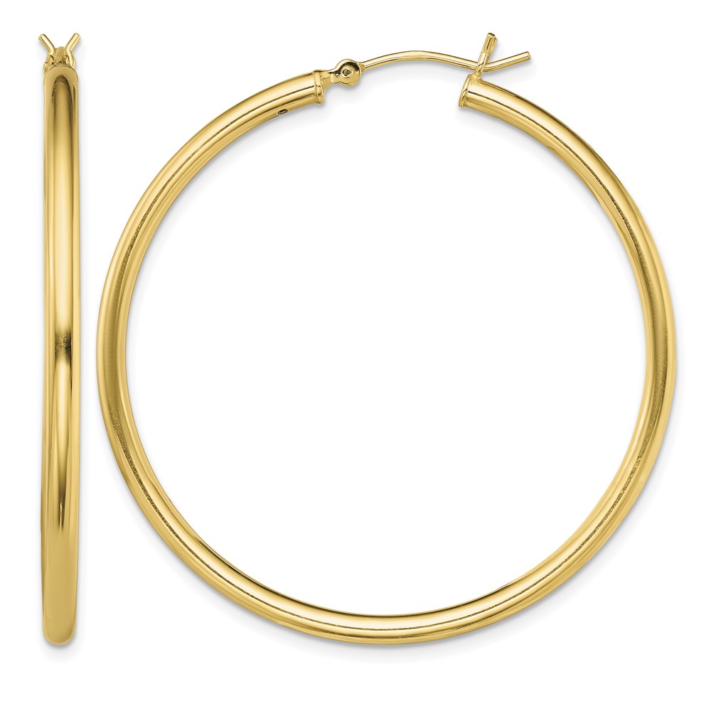 Sterling Silver Gold-Tone Polished 2x45mm Hoop Earrings (QE13136)