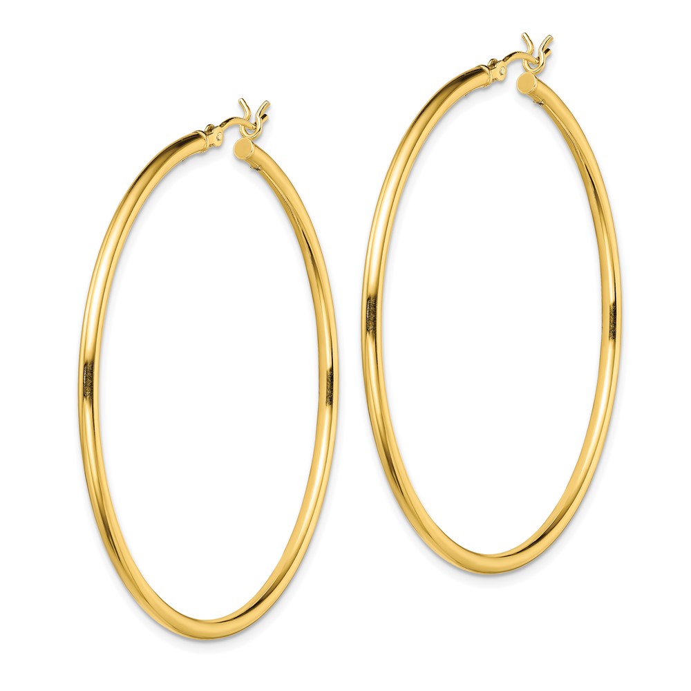 Sterling Silver Gold-Tone Polished 2x50mm Hoop Earrings (QE13137)