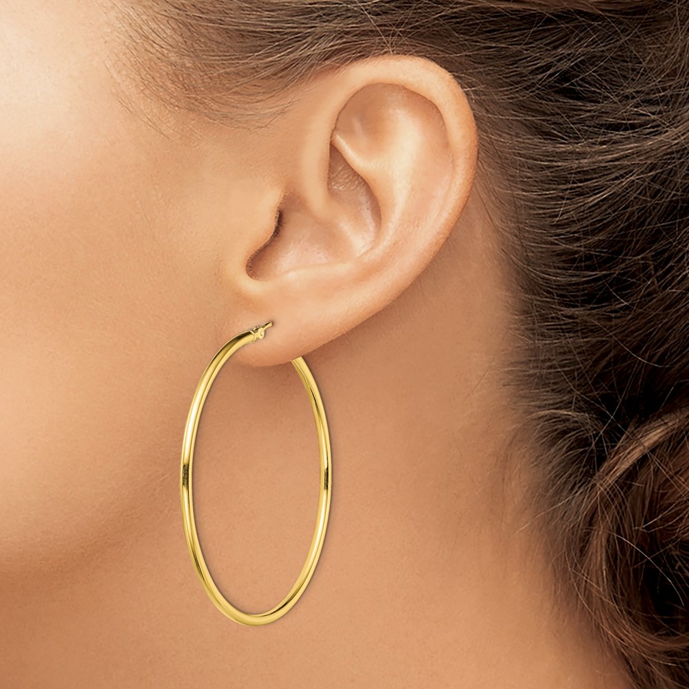 Sterling Silver Gold-Tone Polished 2x50mm Hoop Earrings (QE13137)